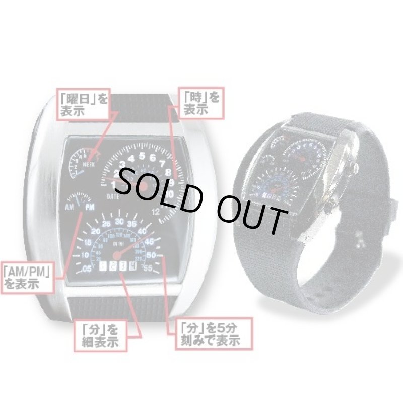 画像2: インパネブルーLEDウォッチSPEED(腕時計/カーデザイン/タコメーター/メンズ/カーマニア/光る/ラバーベルト) (2)