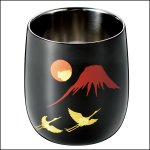 画像2: 送料無料！漆磨赤富士に鶴2重ロックカップ (2)