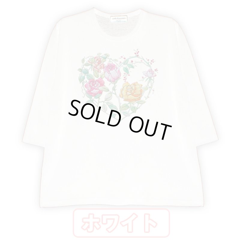 画像3: 手描き立体フラワープリント「レディースシルケット七分袖Ｔシャツ・ローズハート」 (3)