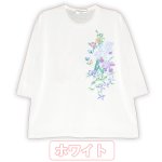 画像3: 手描き立体フラワープリント「レディースシルケット七分袖Ｔシャツ・ランと蝶」 (3)