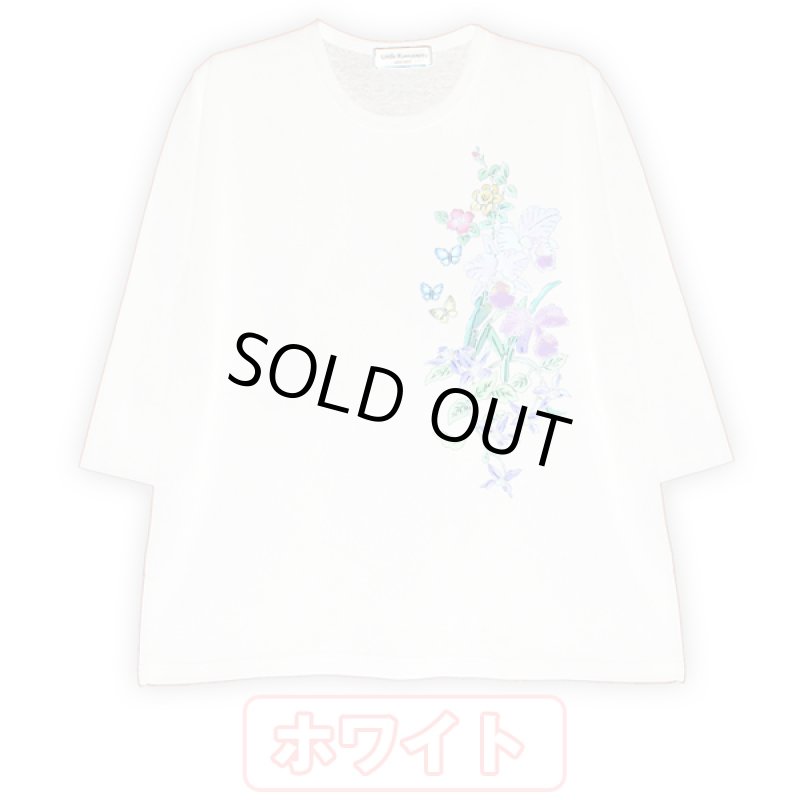 画像3: 手描き立体フラワープリント「レディースシルケット七分袖Tシャツ・ランと蝶」 (3)