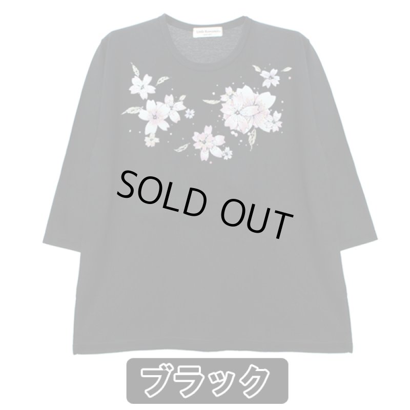 画像2: 手描き立体フラワープリント「レディースシルケット七分袖Tシャツ・サクラ」 (2)