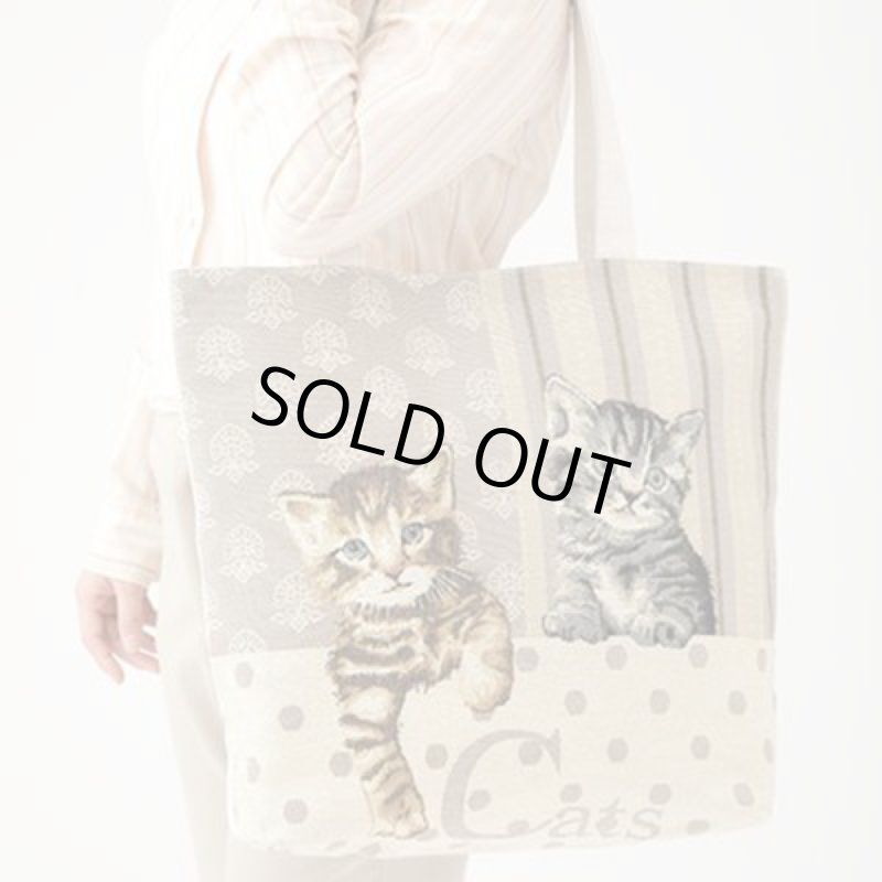 画像4: ネコ柄コブラン編みトートバッグ (4)