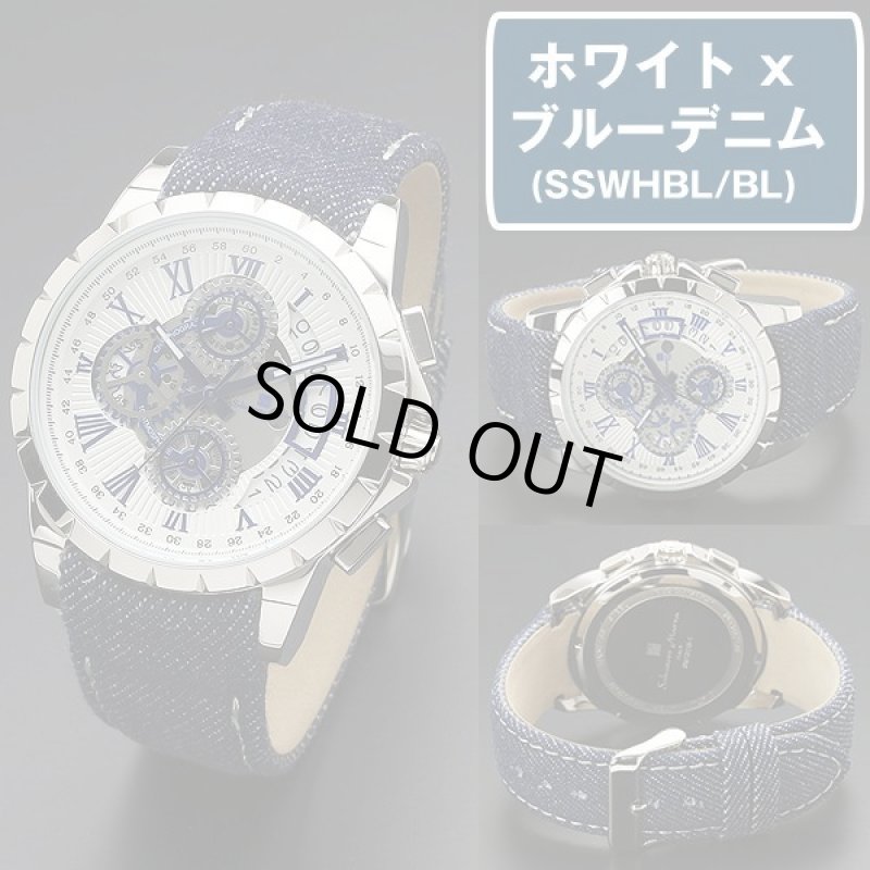 画像9: デニムベルト&歯車デザインSalavatore Marraサルバトーレマーラクロノグラフウォッチ「SM13119D」 (9)