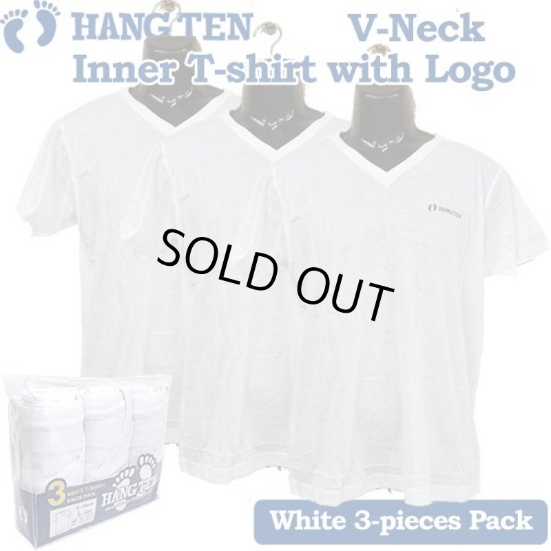 画像1: HANGTENロゴ入りインナーTシャツ３枚パック(Vネックホワイト３枚パック） (1)