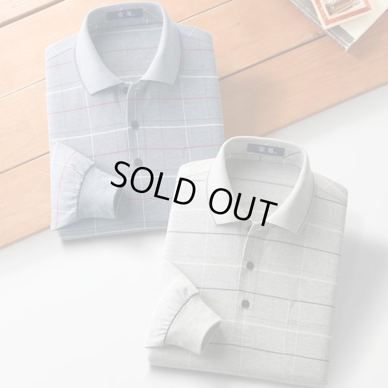 画像7: 日本製格子柄長袖ポロシャツ２色組 (7)
