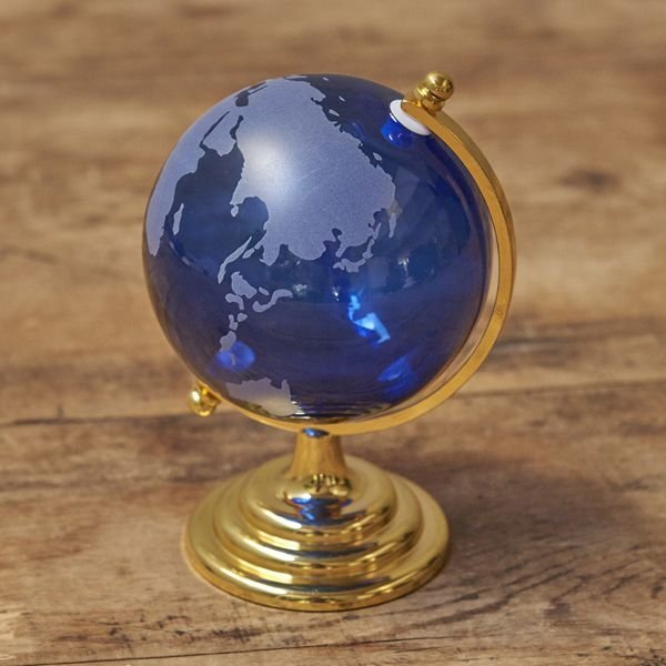 【 地球儀 】ガラス製（大統領デスクにも？） インテリアガラス地球儀ブルーCHA-331-450BL