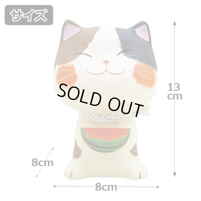 画像6: 卓上和のインテリア小物「ちぎり和紙 幸せ多良福スイカねこ」 (6)