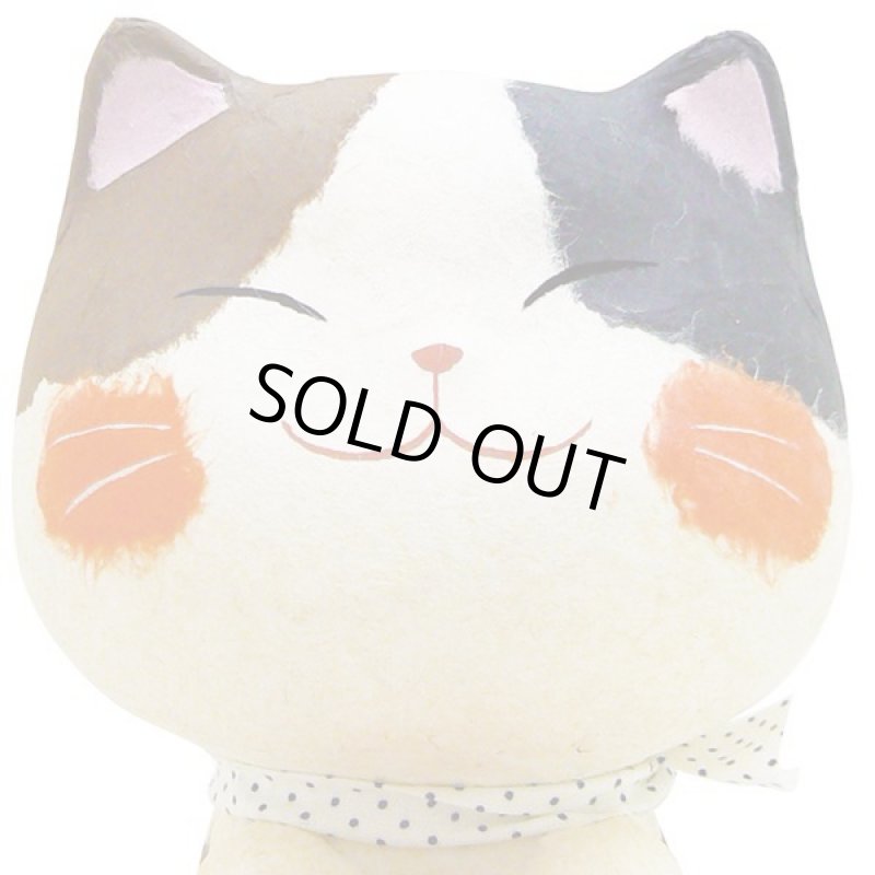 画像4: 卓上和のインテリア小物「ちぎり和紙 幸せ多良福スイカねこ」 (4)