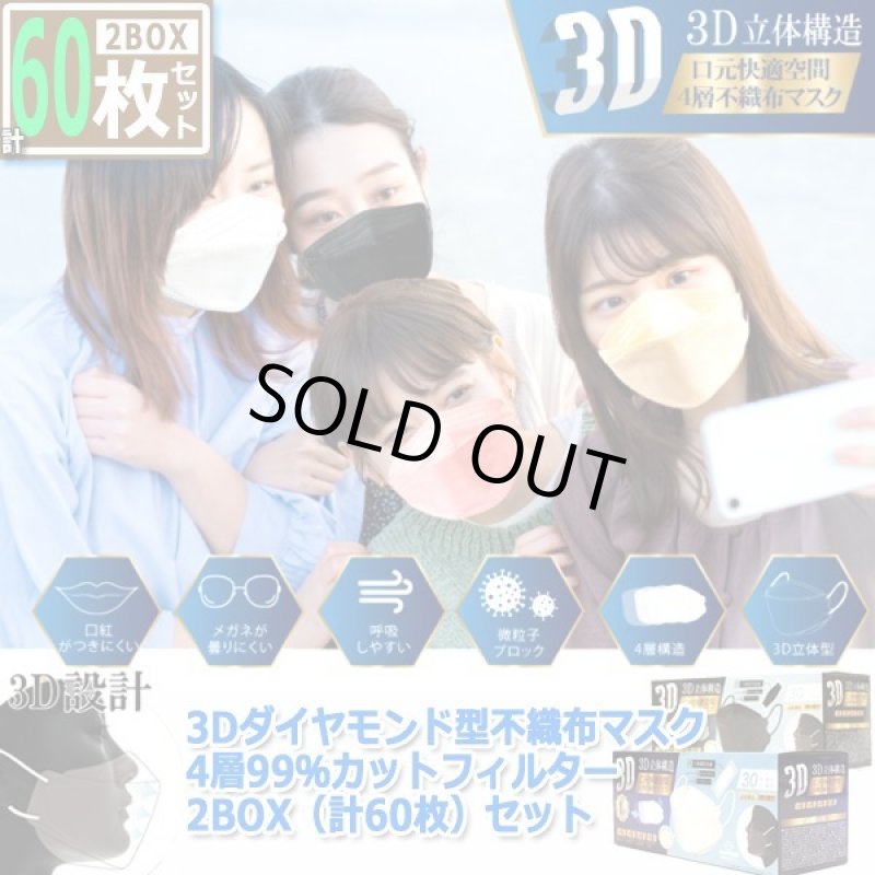 画像10: 3Dダイヤモンド型不織布マスク4層99%カットフィルター2BOX(計60枚)セット (10)