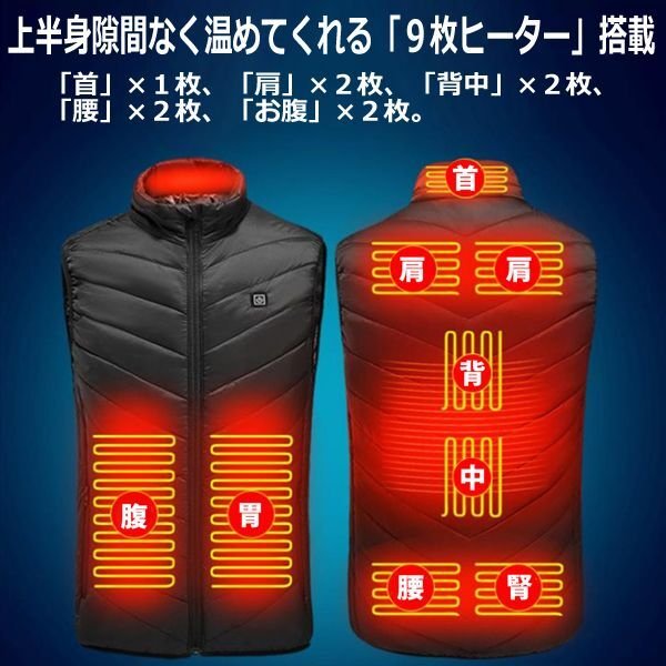 送料無料！速暖！9枚ヒーター3段調温電熱ベストWKZ-HB