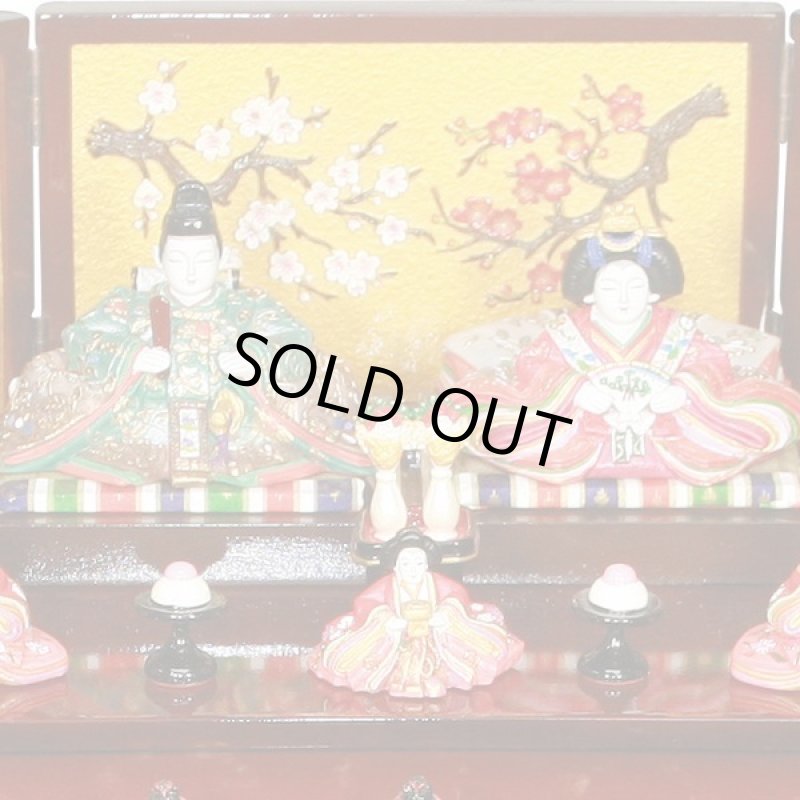 画像2: 雛人形・春香雛木製五段飾り(茶) (2)