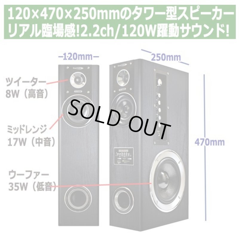 画像5: 2.2ch重低音アンプ内蔵タワースピーカー120W[PSM-470GK] (5)