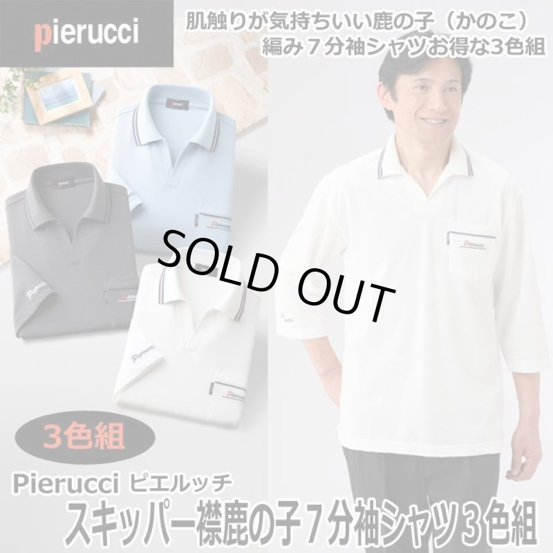 画像1: Pierucci（ピエルッチ）スキッパー襟鹿の子７分袖シャツ3色組 (1)