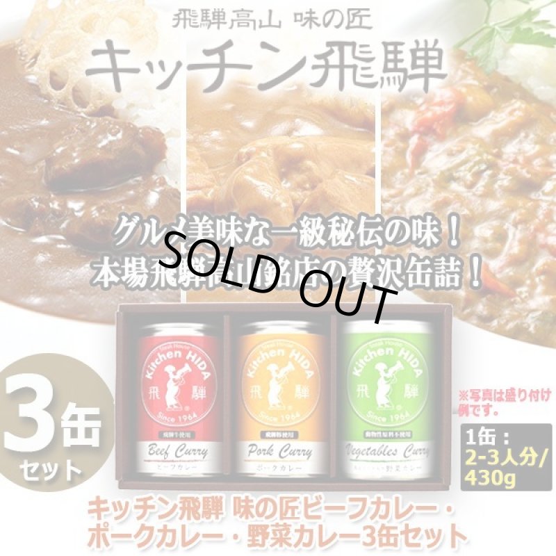 画像1: キッチン飛騨 味の匠ビーフカレー・ポークカレー・野菜カレー3缶セット (1)