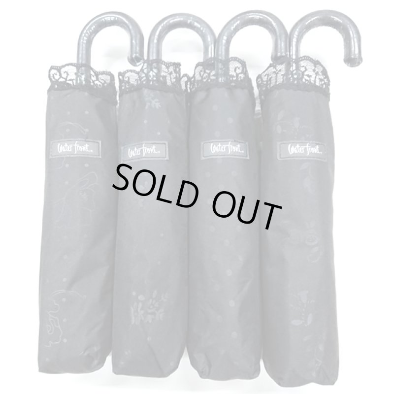 画像4: 日傘折傘UVカット99%遮熱遮光「ゴシック調レースブラック&裏シルバーエンボス総柄三つ折り日傘」 (4)