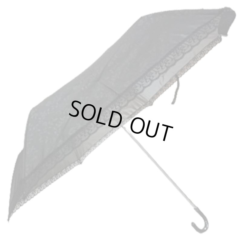 画像5: 日傘折傘UVカット99%遮熱遮光「ゴシック調レースブラック&裏シルバーエンボス総柄三つ折り日傘」 (5)