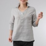 画像2: 送料無料！近江ちぢみ麻100％スキッパーブラウス (2)