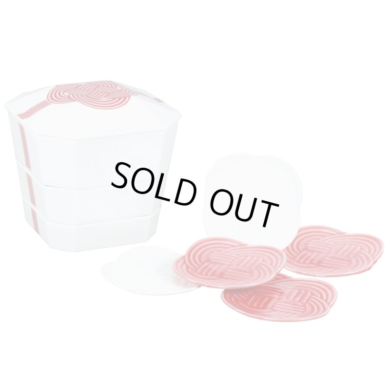 画像4: 日本製「隅切重箱3段重小皿揃 /赤結び (4)