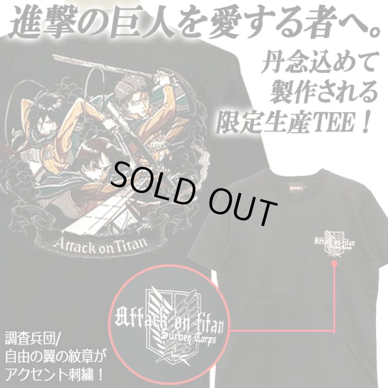 画像2: 進撃の巨人 オール刺繍Ver.天竺Tシャツ エレン&ミカサ&リヴァイ (2)