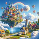 画像4: ファンタジーアートジグソー  アレキサンダー 「天空に浮かぶ町」1000Pフレームセット　 (4)