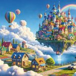 画像3: ファンタジーアートジグソー  アレキサンダー 「天空に浮かぶ町」1000Pフレームセット　 (3)