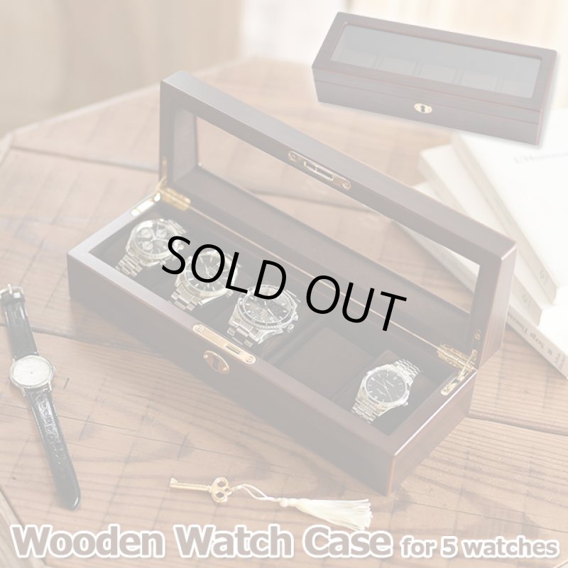 画像1: 送料無料！木製ウォッチケース 5本用 (1)