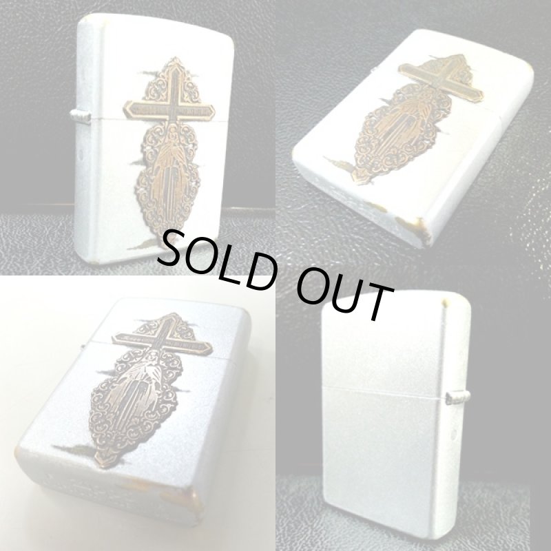 画像4: ZIPPOマリア十字架「ユーズド ブラッシュ加工Ver.」 (十字架,クロス,オイル,ハンドメイド,ブラス,聖母,メタル,使い込んだ感じ) (4)