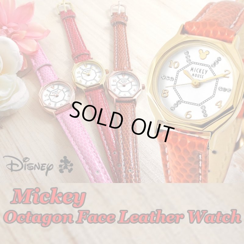 画像1: Disneyミッキー八角形腕時計(ディズニー,DISNEY,ウォッチ,レディース,本革ベルト,風水腕時計,八角形腕時計) (1)