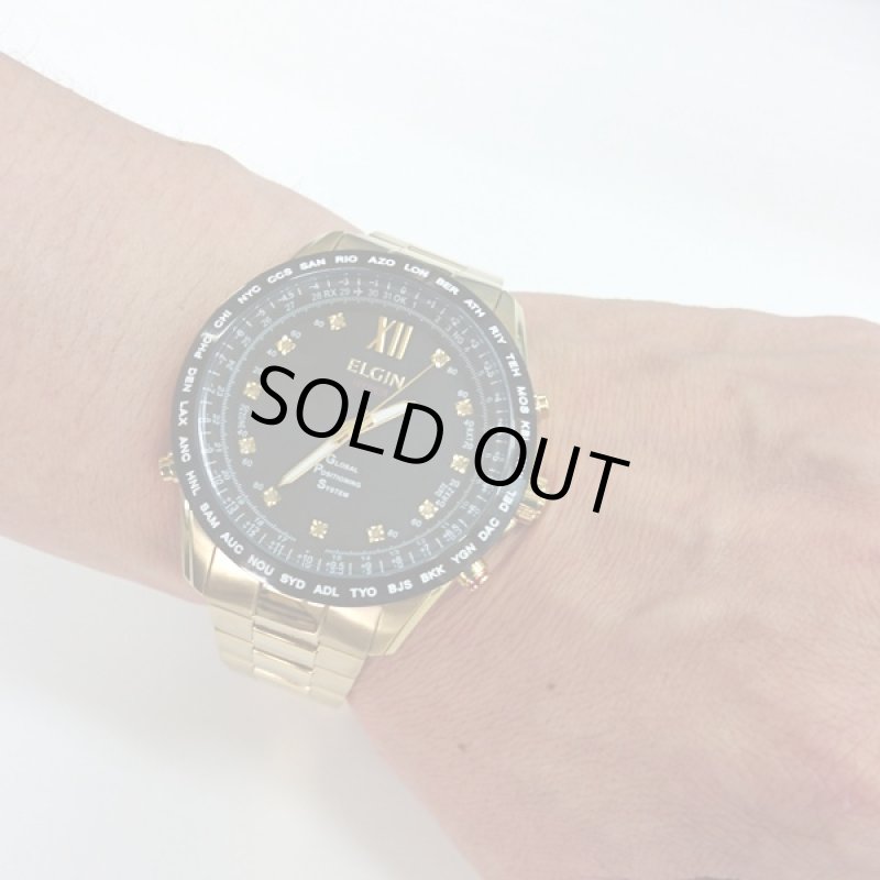 画像5: 送料無料エルジン11点ダイヤGPS衛星電波ウォッチ (ELGIN,天然ダイヤ,ダイヤモンド,GOLD,LEDライト,防水,蓄光針,時刻調整) (5)