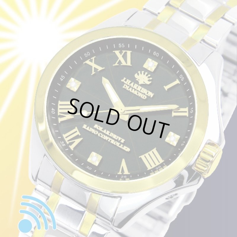 画像2: 送料無料!J.HARRISON4石天然ダイヤモンド付ソーラー電波時計(メンズ,腕時計,ジェイハリソン,ウォッチ半永久的,ステンレスベルト) (2)