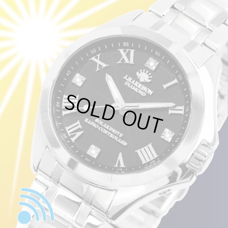 画像4: 送料無料!J.HARRISON4石天然ダイヤモンド付ソーラー電波時計(メンズ,腕時計,ジェイハリソン,ウォッチ半永久的,ステンレスベルト) (4)