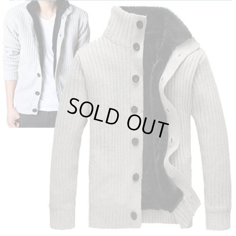 画像2: ケーブル編みライン裏ボアジャケット【アッシュグレー】 (2)