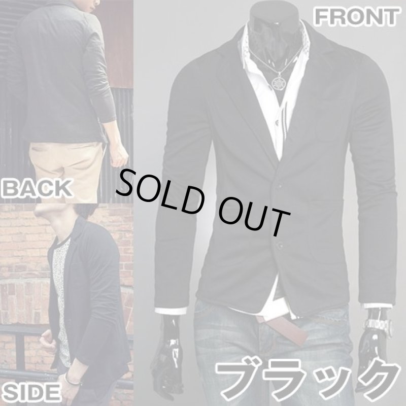 画像2: スマートメンズテーラード風ジャケット2B/ブラック(メンズ/カジュアル/テーラード/ジャケット/スリム/ポリエステル/コットン) (2)