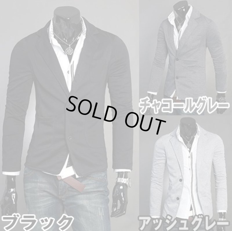 画像3: スマートメンズテーラード風ジャケット2B/ブラック(メンズ/カジュアル/テーラード/ジャケット/スリム/ポリエステル/コットン) (3)