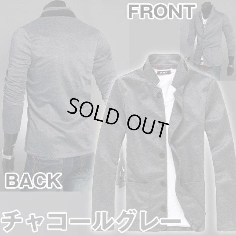 画像2: スマートメンズスタンドカラージャケット5B/ダークグレー(メンズ/上着/スタイリッシュ/襟立て) (2)