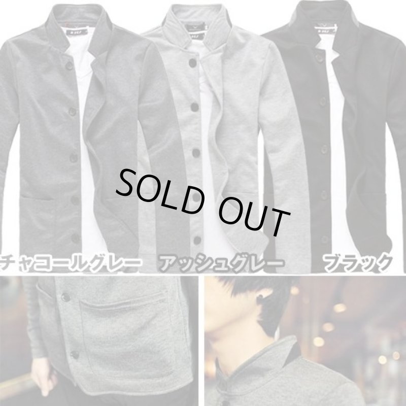 画像3: スマートメンズスタンドカラージャケット5B/ダークグレー(メンズ/上着/スタイリッシュ/襟立て) (3)