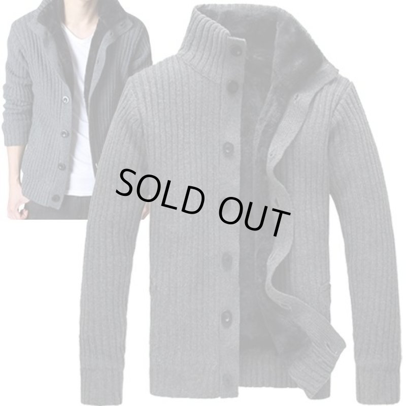 画像2: ケーブル編みライン裏ボアジャケット【ダークグレー】 (2)