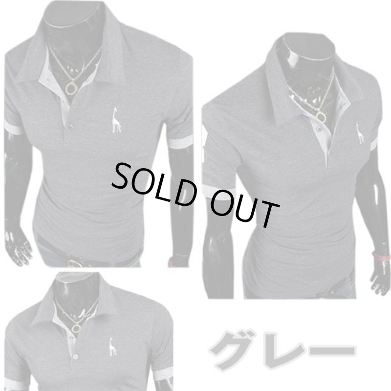 画像2: スリーブライン・クールポロシャツNO.3 /グレー(メンズ/スリムライン/シンプル/アスリート/ナンバリング/胸元アクセント/クールポロシャツ (2)