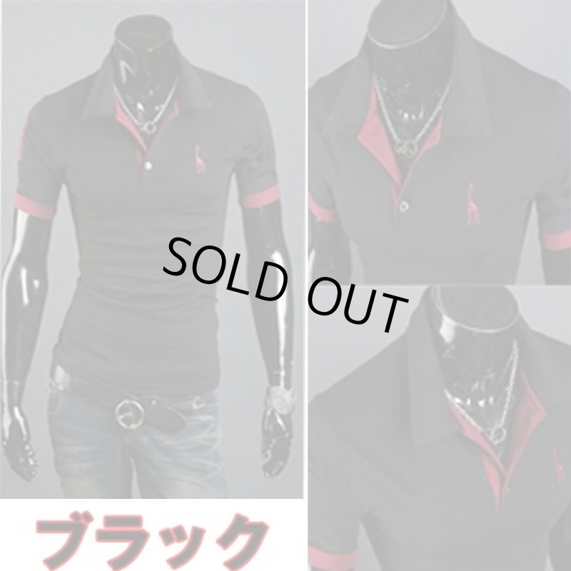 画像2: スリーブライン・クールポロシャツNO.3/ブラック(メンズ/スリムライン/シンプル/アスリート/ナンバリング/胸元アクセント/クールポロシャツ (2)