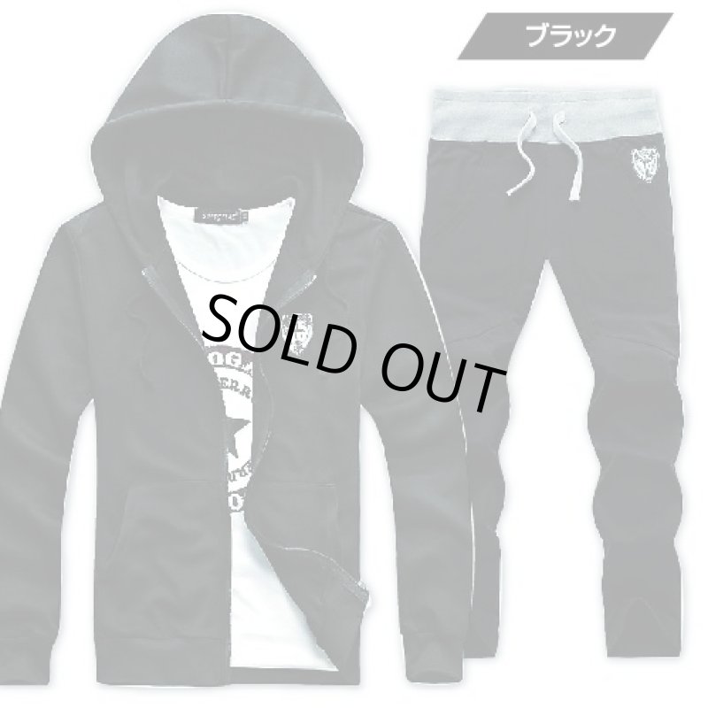 画像2: パフォーマンススタイル・スリムスウェットセットアップ(メンズ/上下セット/ポリエステル/パーカ/ノーリブパンツ/ウエスト切り替え） (2)