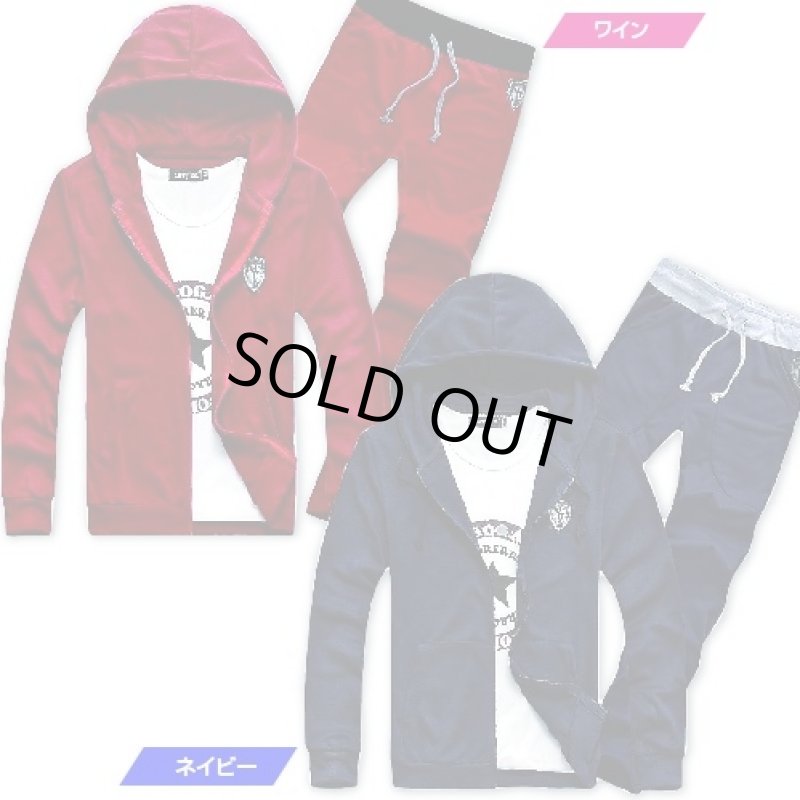 画像3: パフォーマンススタイル・スリムスウェットセットアップ(メンズ/上下セット/ポリエステル/パーカ/ノーリブパンツ/ウエスト切り替え） (3)