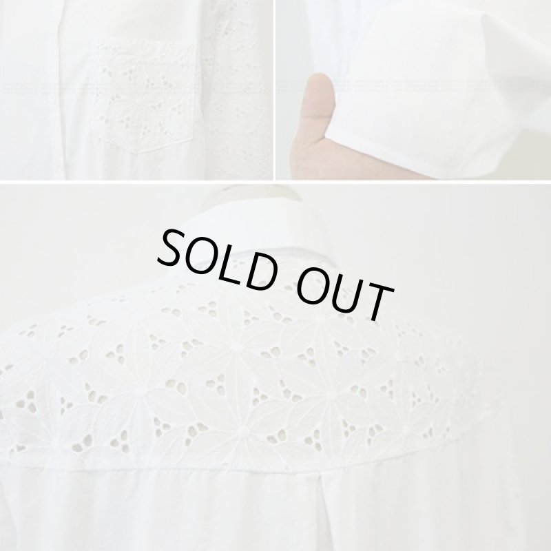 画像3: レディース白レース長袖ブラウス(ポリエステル/白/ホワイト/袖/胸ポケット/レース仕様) (3)