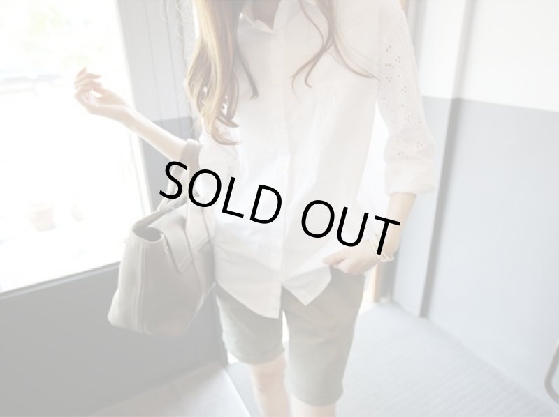 画像4: レディース白レース長袖ブラウス(ポリエステル/白/ホワイト/袖/胸ポケット/レース仕様) (4)