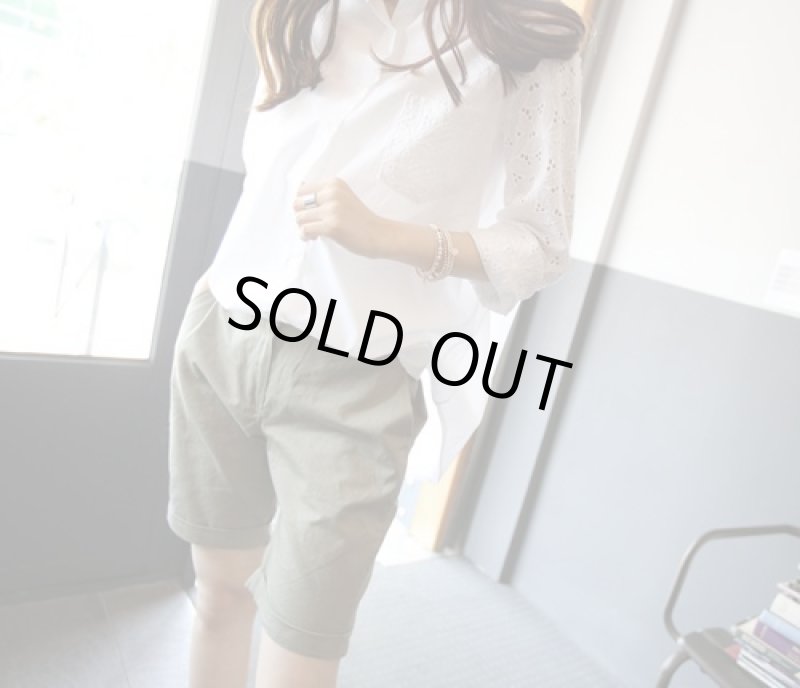 画像5: レディース白レース長袖ブラウス(ポリエステル/白/ホワイト/袖/胸ポケット/レース仕様) (5)