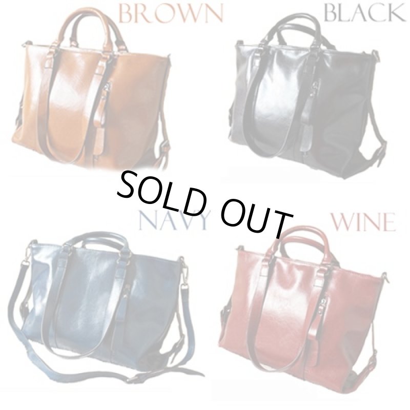 画像2: 2WAY本革トートバッグ(レディース/牛革/牛床革/手持ち/肩掛け/ショルダー/ブラック/ブラウン/ネイビー/ワイン) (2)