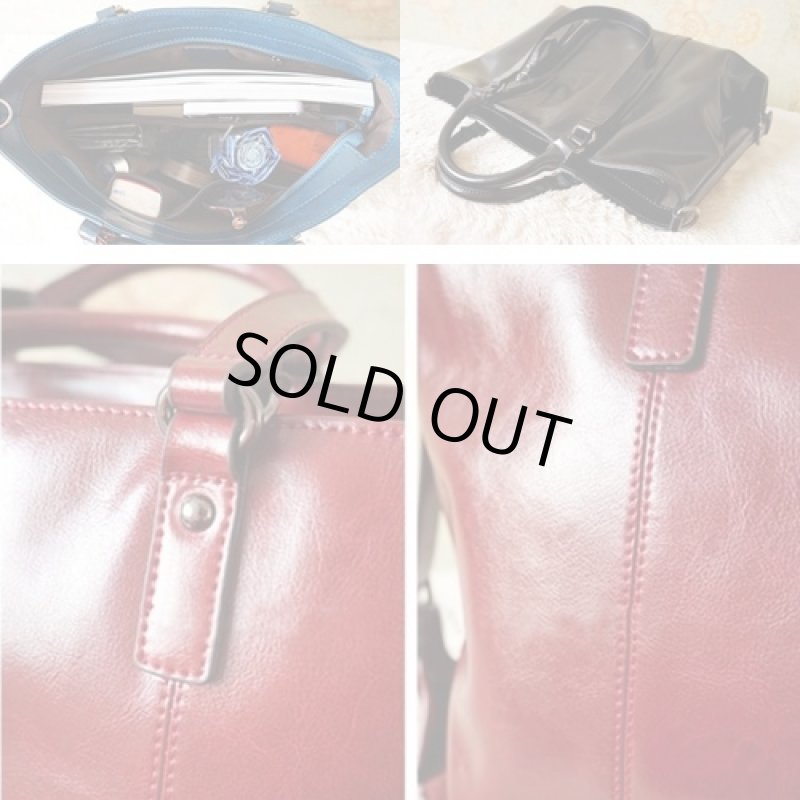 画像3: 2WAY本革トートバッグ(レディース/牛革/牛床革/手持ち/肩掛け/ショルダー/ブラック/ブラウン/ネイビー/ワイン) (3)