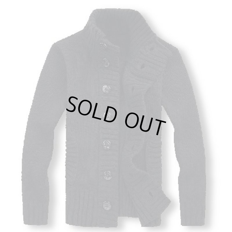 画像2: メンズ長袖ニットジャケット【ブラック】 (2)