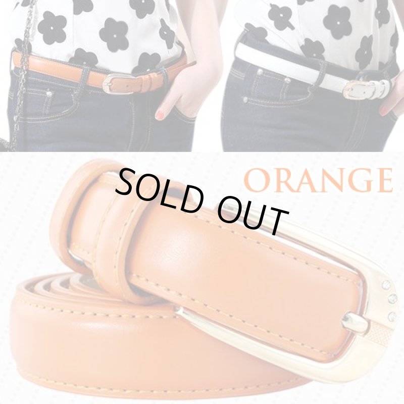 画像2: 激安!!レディースレザーベルト(本革/牛革/牛床革/幅2cm/全長100cm/75〜90cm/調節可能/ブラック/ホワイト/オレンジ/ダークブラウン) (2)