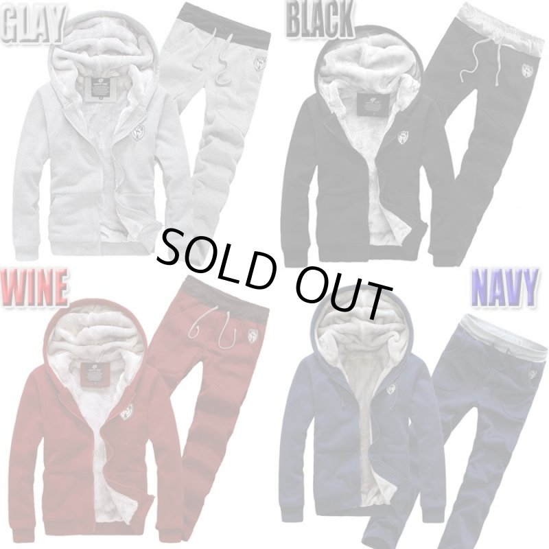 画像2: 裏ボア・パフォーマースタイルスリムスウェットセットアップ(メンズ/裏起毛/裏フリース/パーカー/パンツ/上下セット) (2)